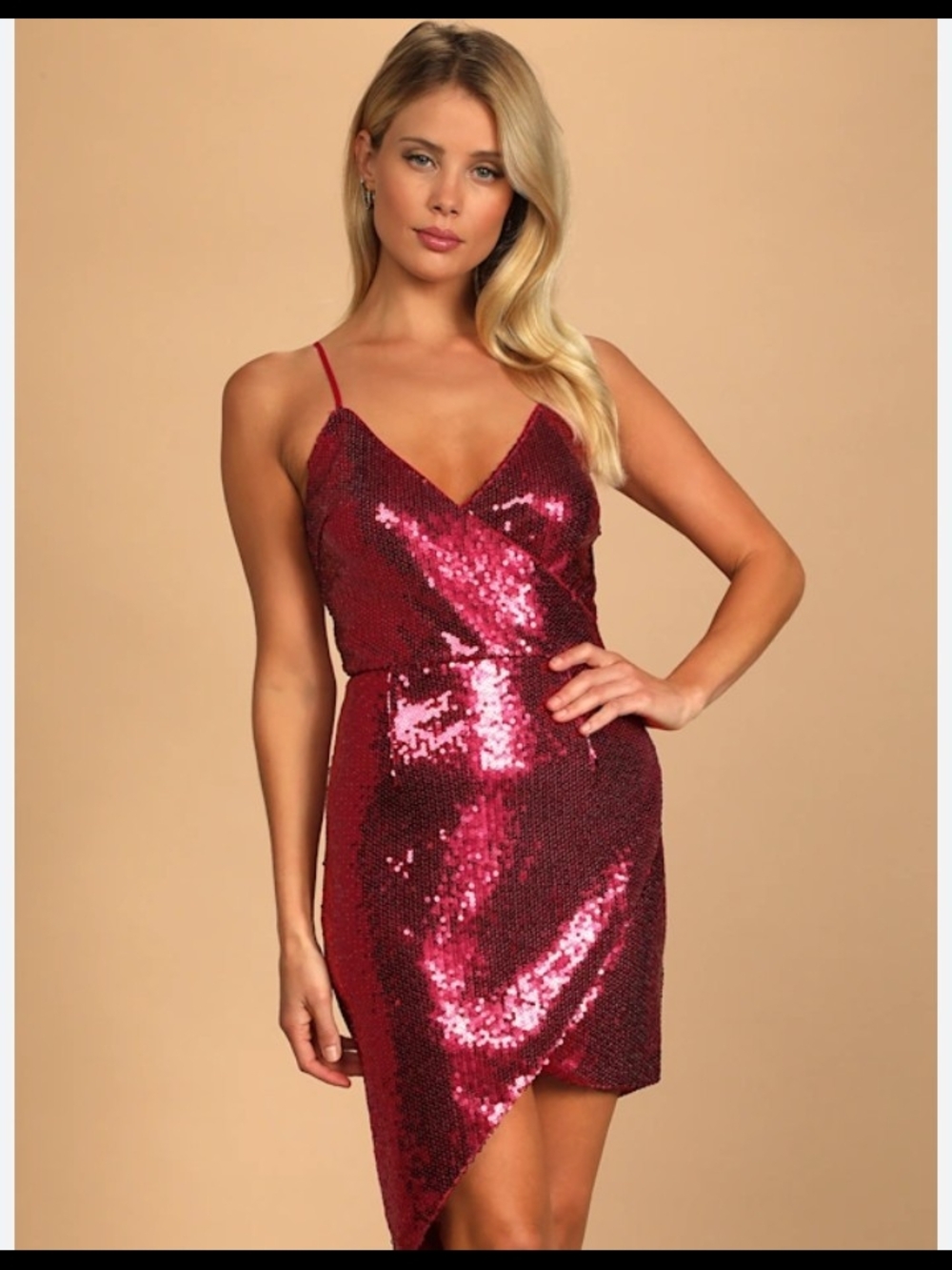 Lulu's‎ Red Sequin Wrap Mini Dress